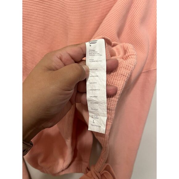 Fabletics 100% Cotton Long Sleeve Top Large Pink Tie Open Back Waffle Knit - Picture 4 of 5